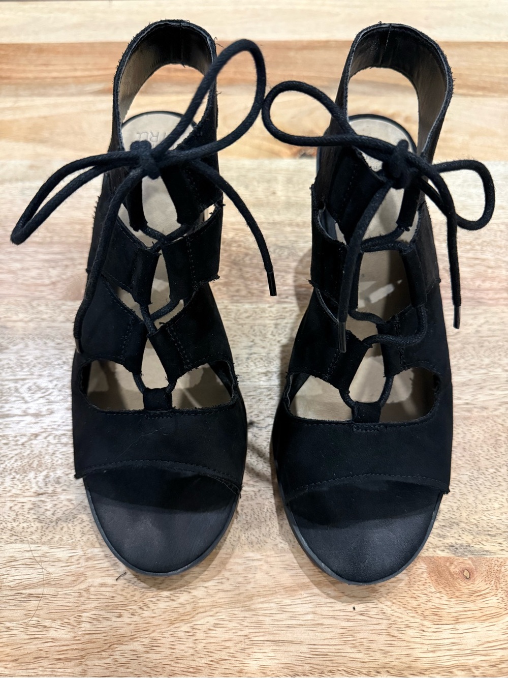 Time and Tru Black Lace-Up Cutout Heels